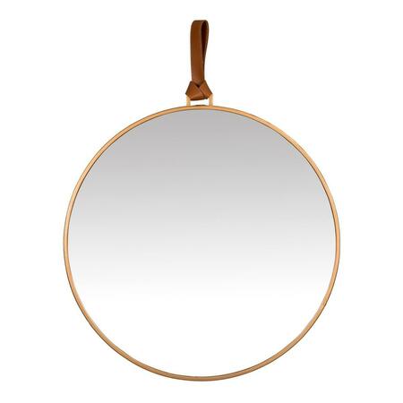 GFANCY FIXTURES Minimalist Gold Round Mirror with Leather Strap GF3097805